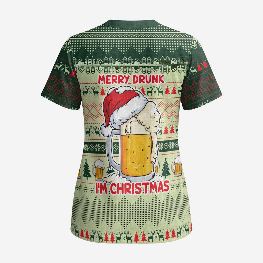 Merry Drunk I'm Christmas Scrub Top Xmas Holiday Patterns - Wonder Print Shop