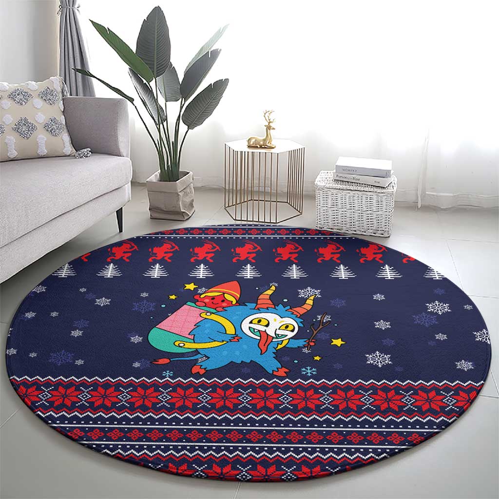 Merry Krampus Christmas Round Carpet Xmas Holiday Patterns - Wonder Print Shop