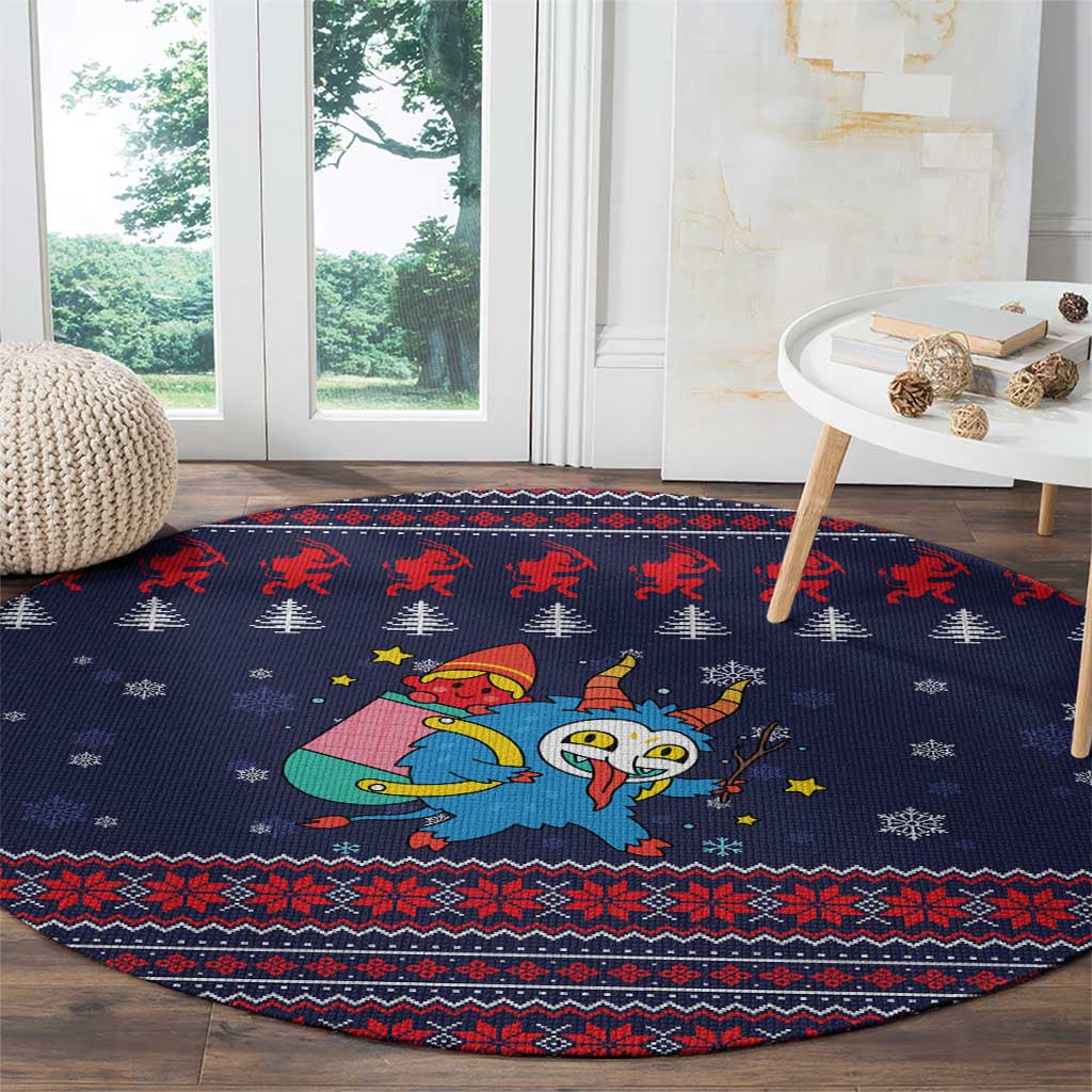 Merry Krampus Christmas Round Carpet Xmas Holiday Patterns - Wonder Print Shop
