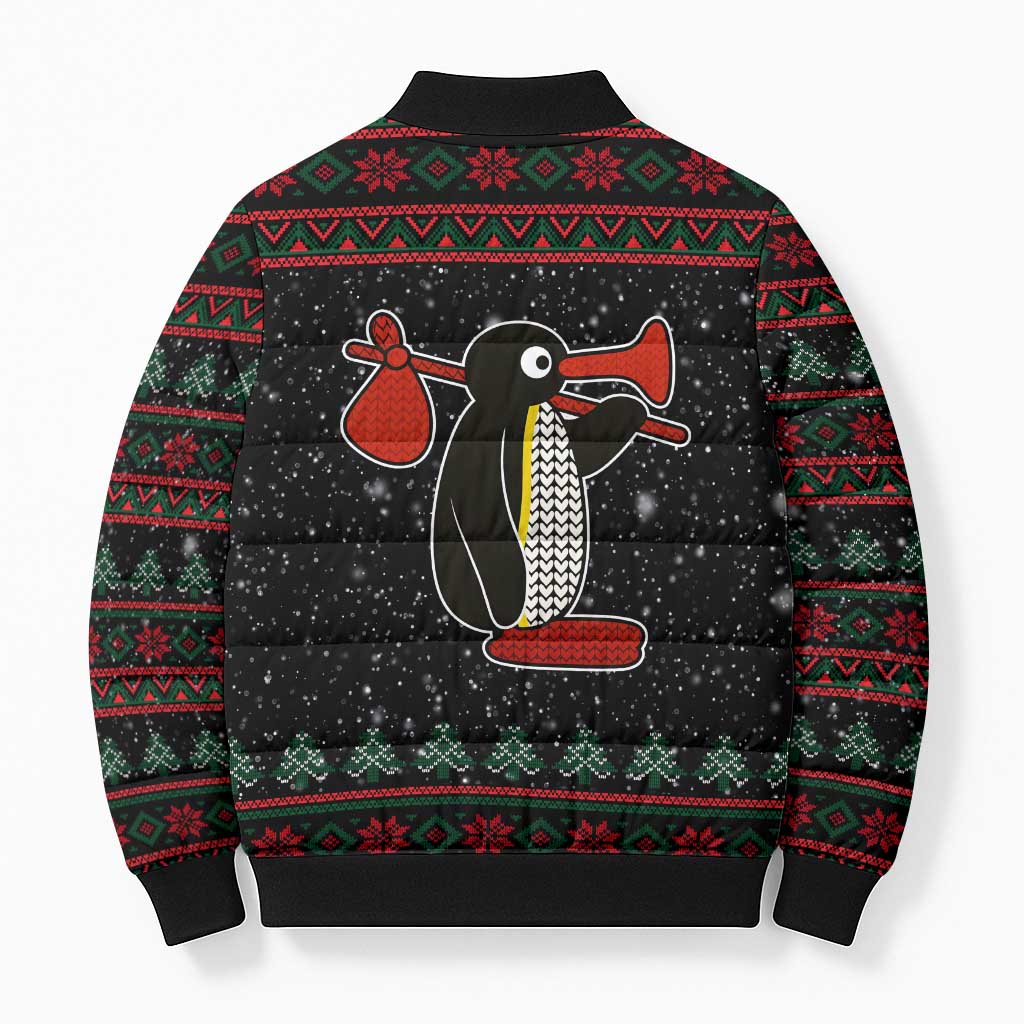 Penguin Tree Christmas Bomber Puffer Jacket Xmas Holiday Patterns - Wonder Print Shop