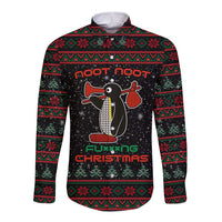 Penguin Tree Christmas Long Sleeve Button Shirt Xmas Holiday Patterns - Wonder Print Shop