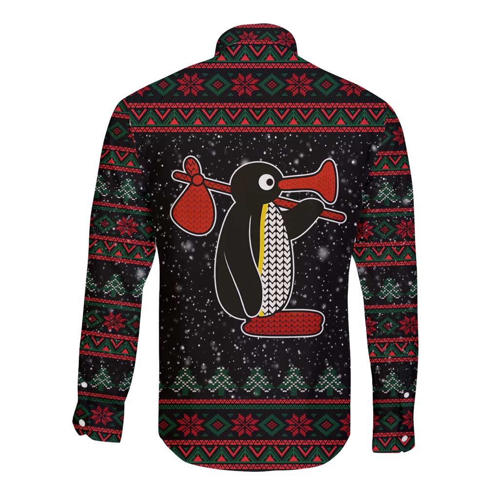 Penguin Tree Christmas Long Sleeve Button Shirt Xmas Holiday Patterns - Wonder Print Shop