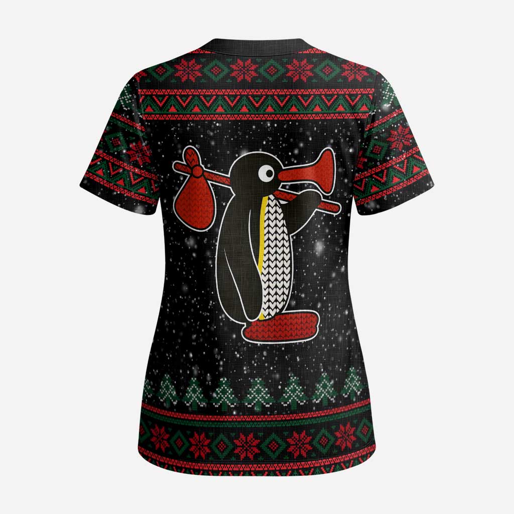 Penguin Tree Christmas Scrub Top Xmas Holiday Patterns - Wonder Print Shop
