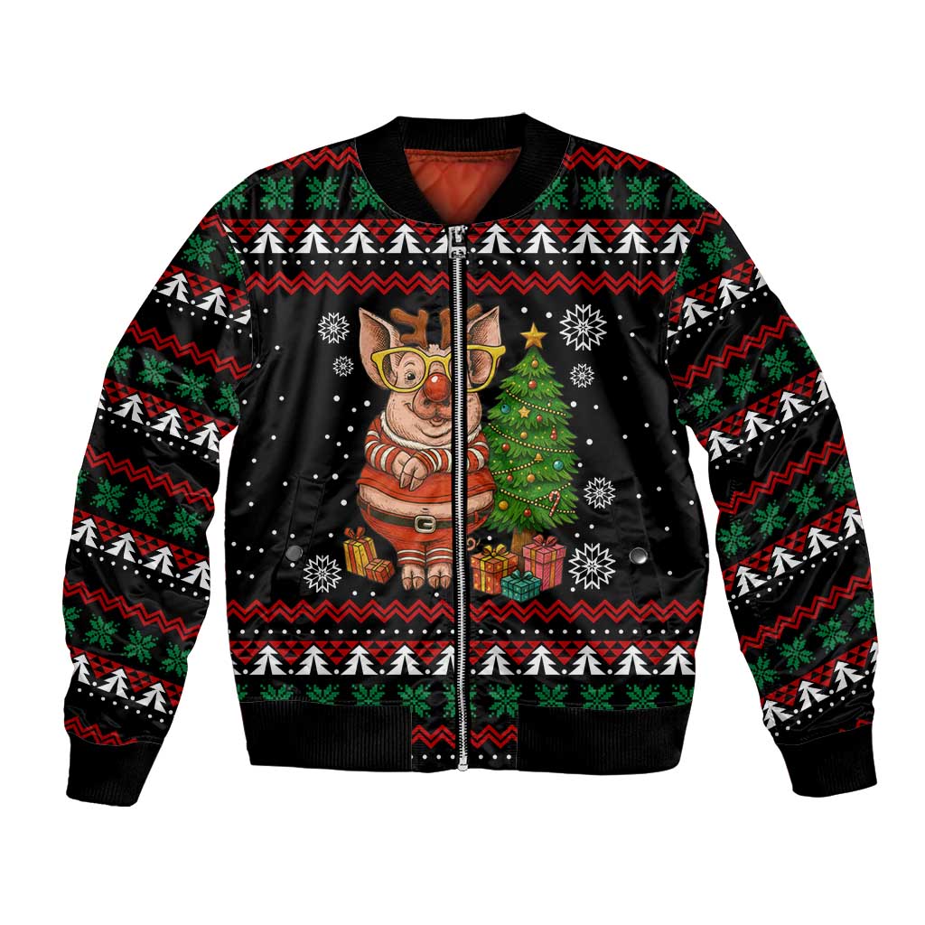 Pig Gorgeous Reindeer Christmas Bomber Jacket Xmas Holiday Patterns - Wonder Print Shop