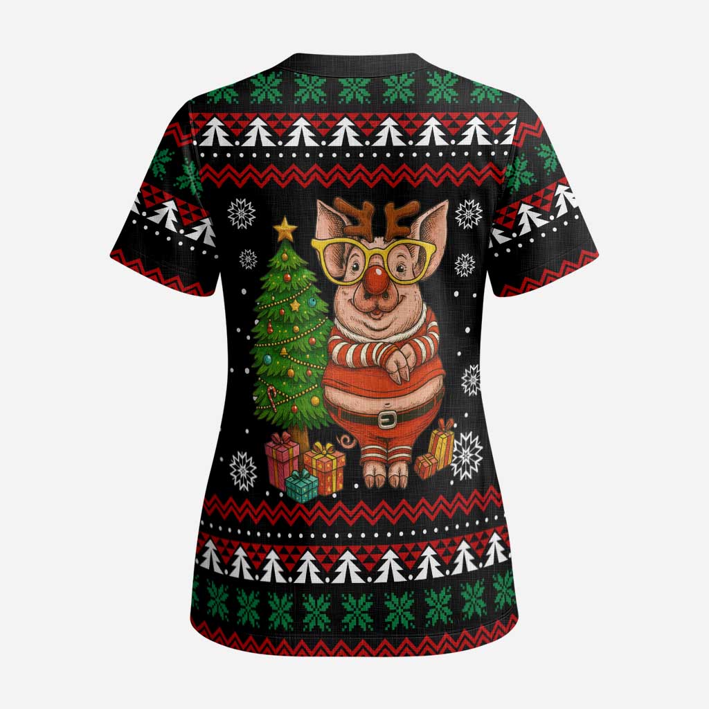 Pig Gorgeous Reindeer Christmas Scrub Top Xmas Holiday Patterns - Wonder Print Shop