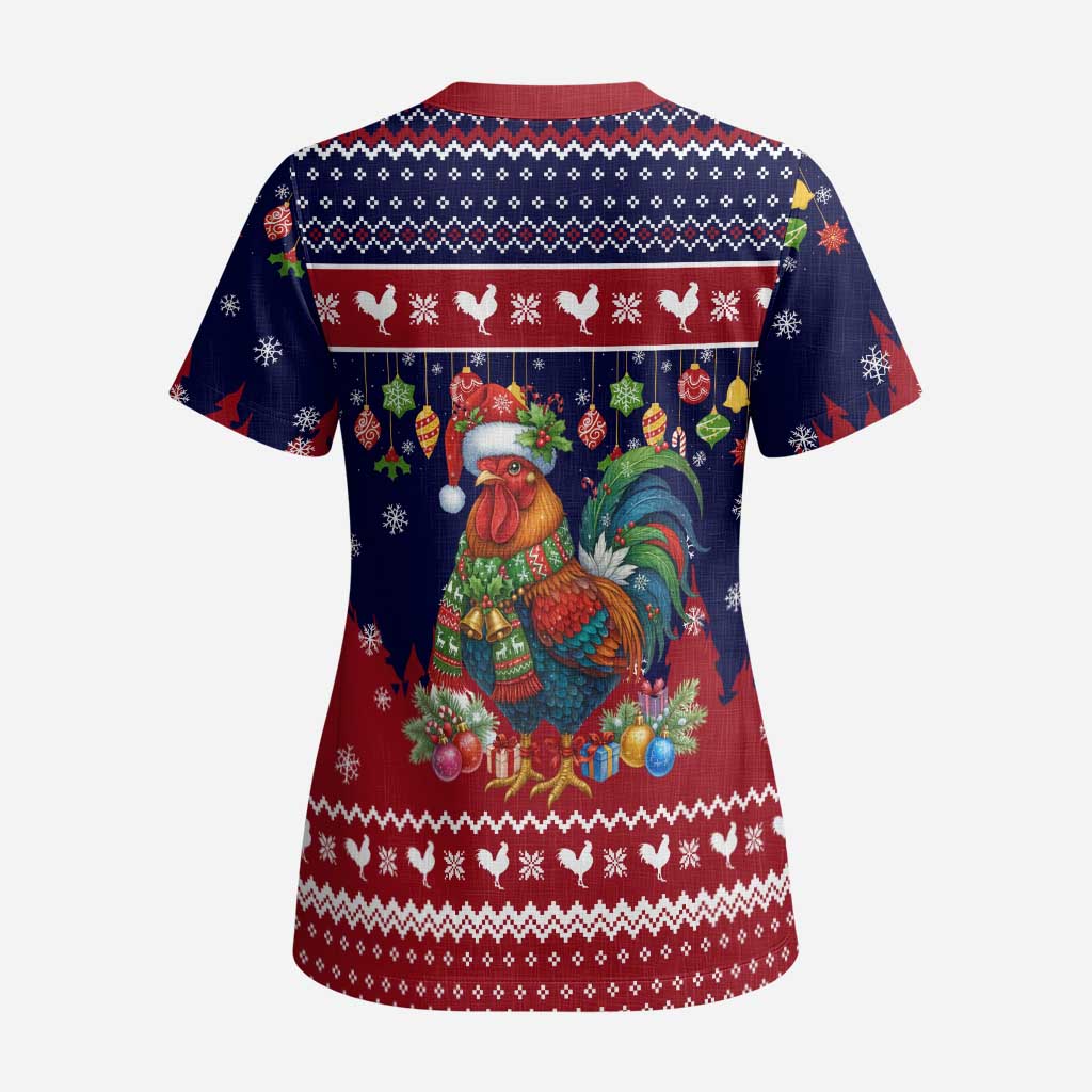 Rooster Through The Snow Christmas Scrub Top Xmas Holiday Patterns - Wonder Print Shop