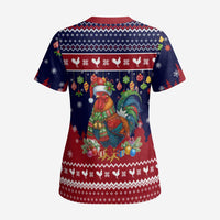 Rooster Through The Snow Christmas Scrub Top Xmas Holiday Patterns - Wonder Print Shop
