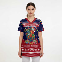 Rooster Through The Snow Christmas Scrub Top Xmas Holiday Patterns - Wonder Print Shop