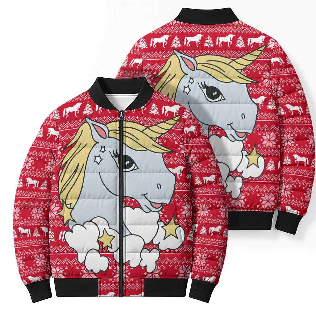Lovely Unicorn Christmas Bomber Puffer Jacket Xmas Holiday Patterns - Wonder Print Shop