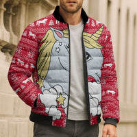 Lovely Unicorn Christmas Bomber Puffer Jacket Xmas Holiday Patterns - Wonder Print Shop