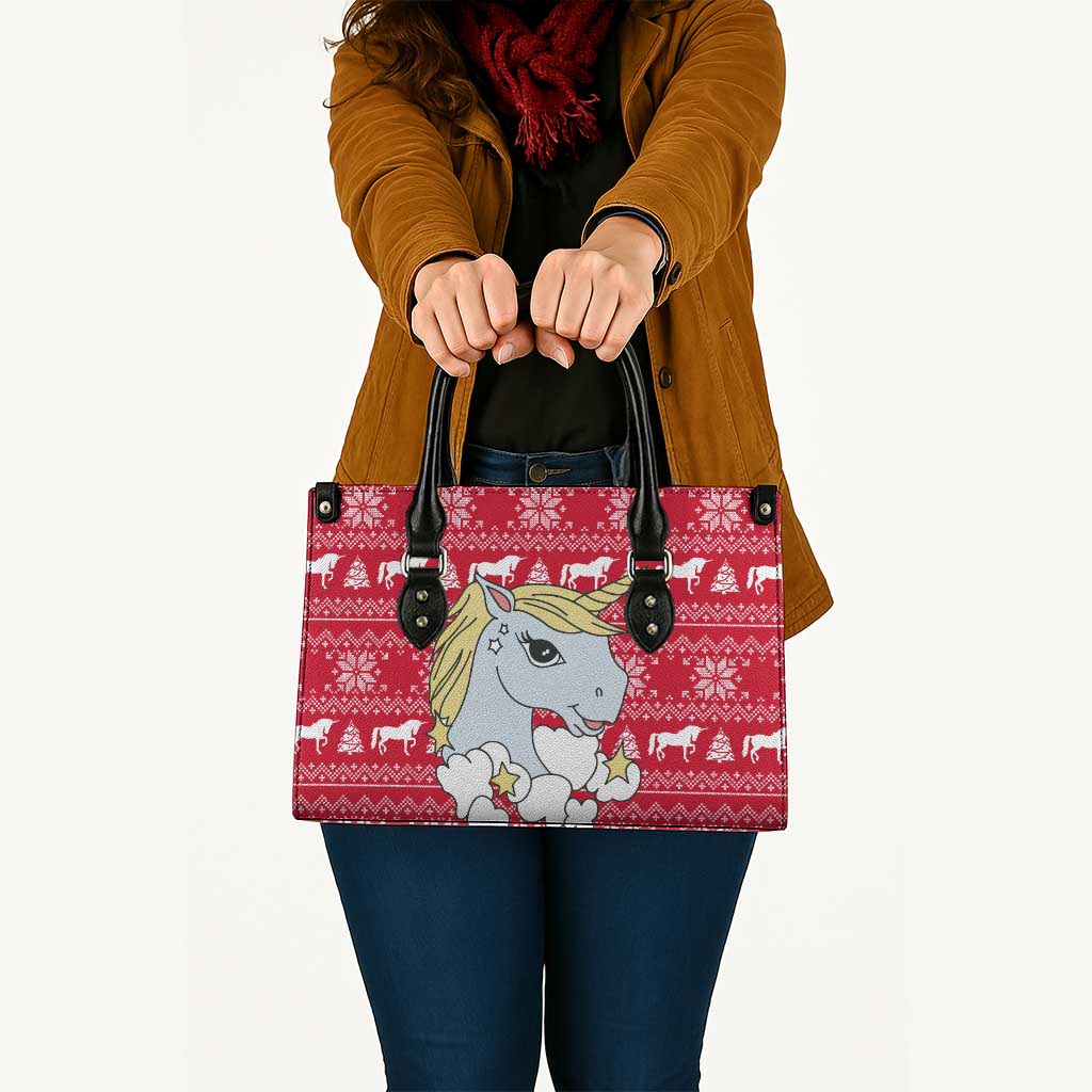 Lovely Unicorn Christmas Leather Bag Xmas Holiday Patterns - Wonder Print Shop