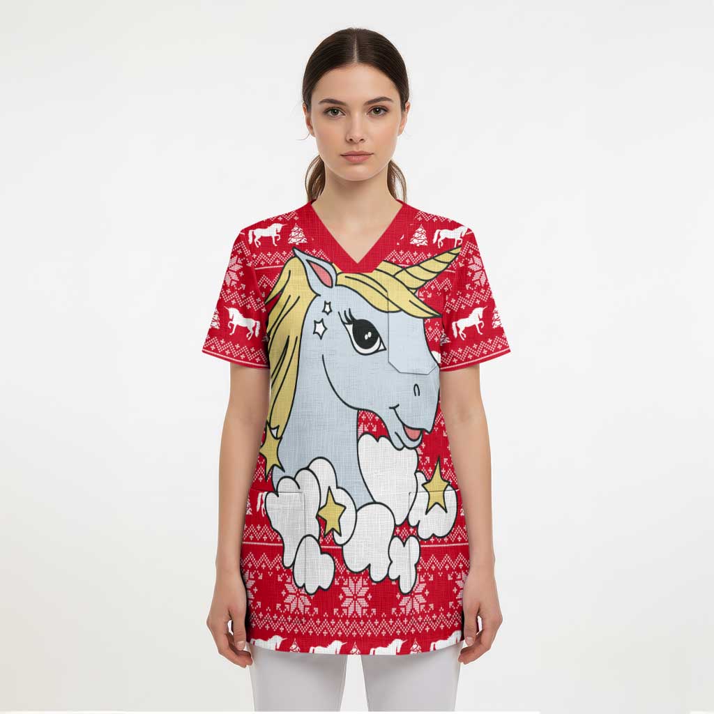 Lovely Unicorn Christmas Scrub Top Xmas Holiday Patterns - Wonder Print Shop