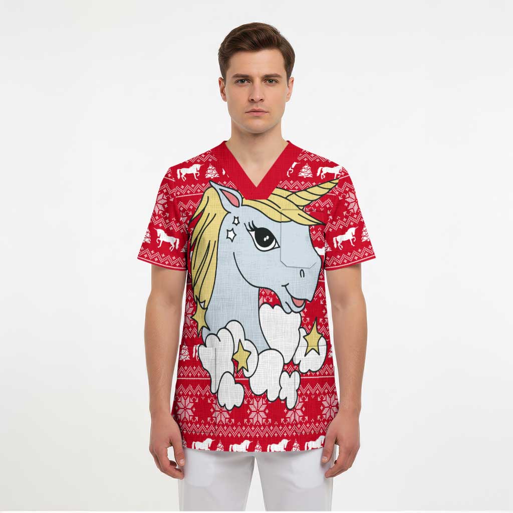 Lovely Unicorn Christmas Scrub Top Xmas Holiday Patterns - Wonder Print Shop