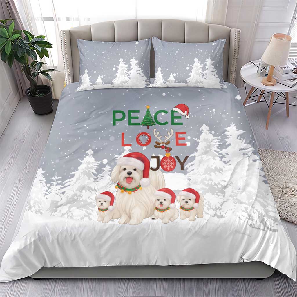 Maltese Peace Love Joy Christmas Bedding Set Xmas Holiday Patterns - Wonder Print Shop