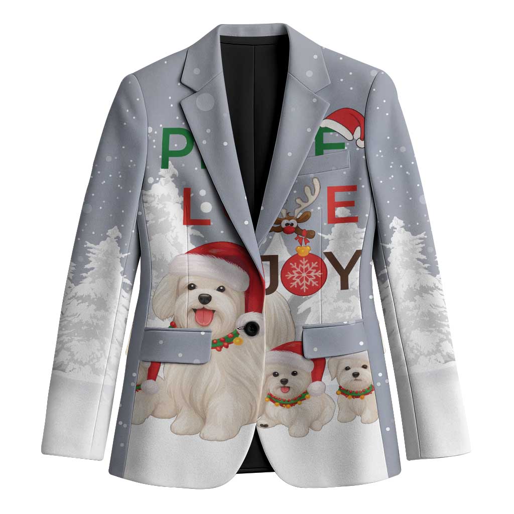 Maltese Peace Love Joy Christmas Blazer Xmas Holiday Patterns - Wonder Print Shop