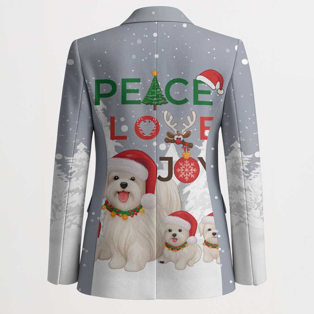 Maltese Peace Love Joy Christmas Blazer Xmas Holiday Patterns - Wonder Print Shop