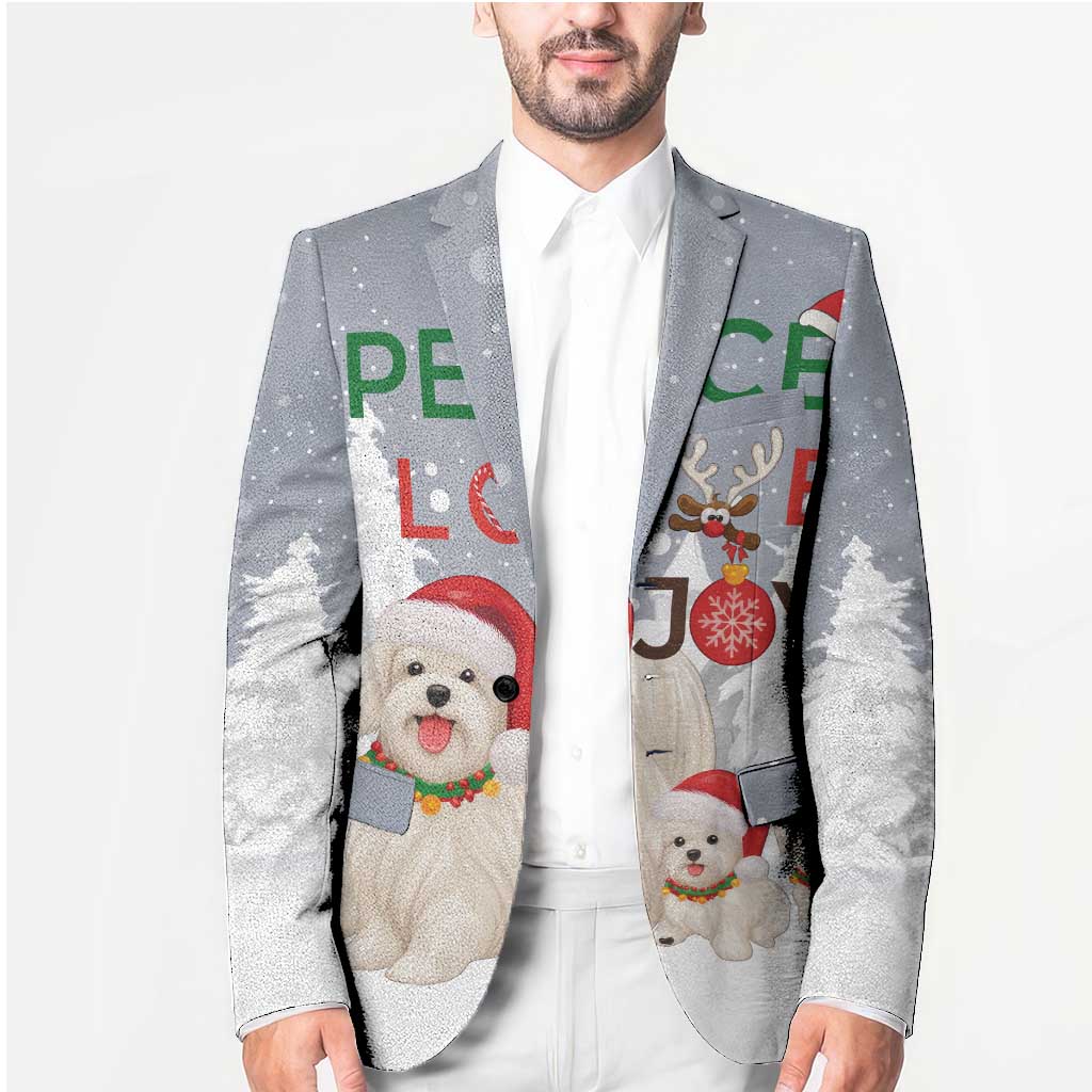 Maltese Peace Love Joy Christmas Blazer Xmas Holiday Patterns - Wonder Print Shop