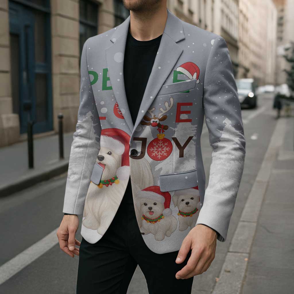 Maltese Peace Love Joy Christmas Blazer Xmas Holiday Patterns - Wonder Print Shop