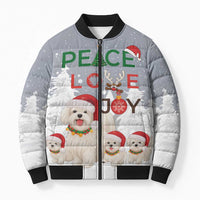 Maltese Peace Love Joy Christmas Bomber Puffer Jacket Xmas Holiday Patterns - Wonder Print Shop