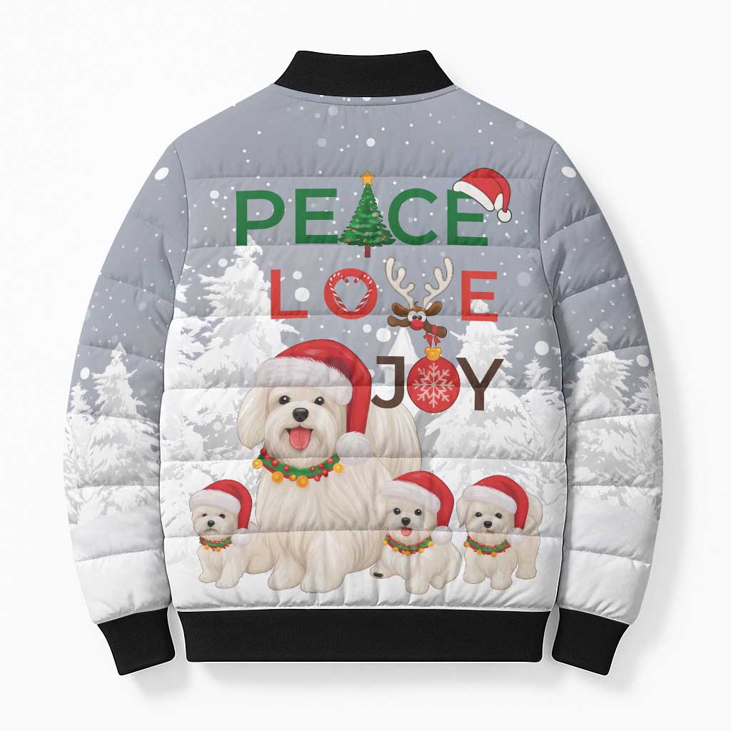 Maltese Peace Love Joy Christmas Bomber Puffer Jacket Xmas Holiday Patterns - Wonder Print Shop