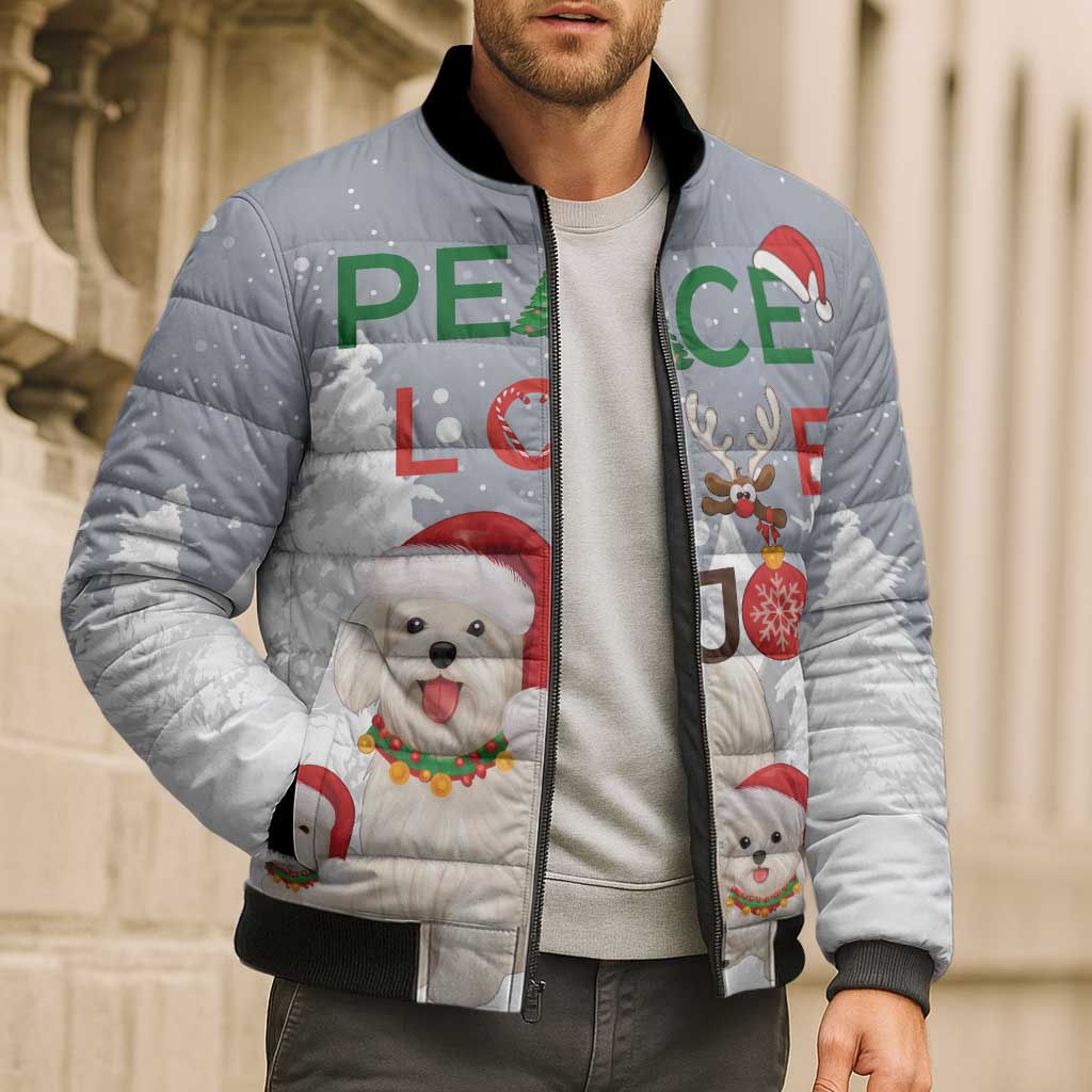 Maltese Peace Love Joy Christmas Bomber Puffer Jacket Xmas Holiday Patterns - Wonder Print Shop