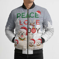 Maltese Peace Love Joy Christmas Bomber Puffer Jacket Xmas Holiday Patterns - Wonder Print Shop