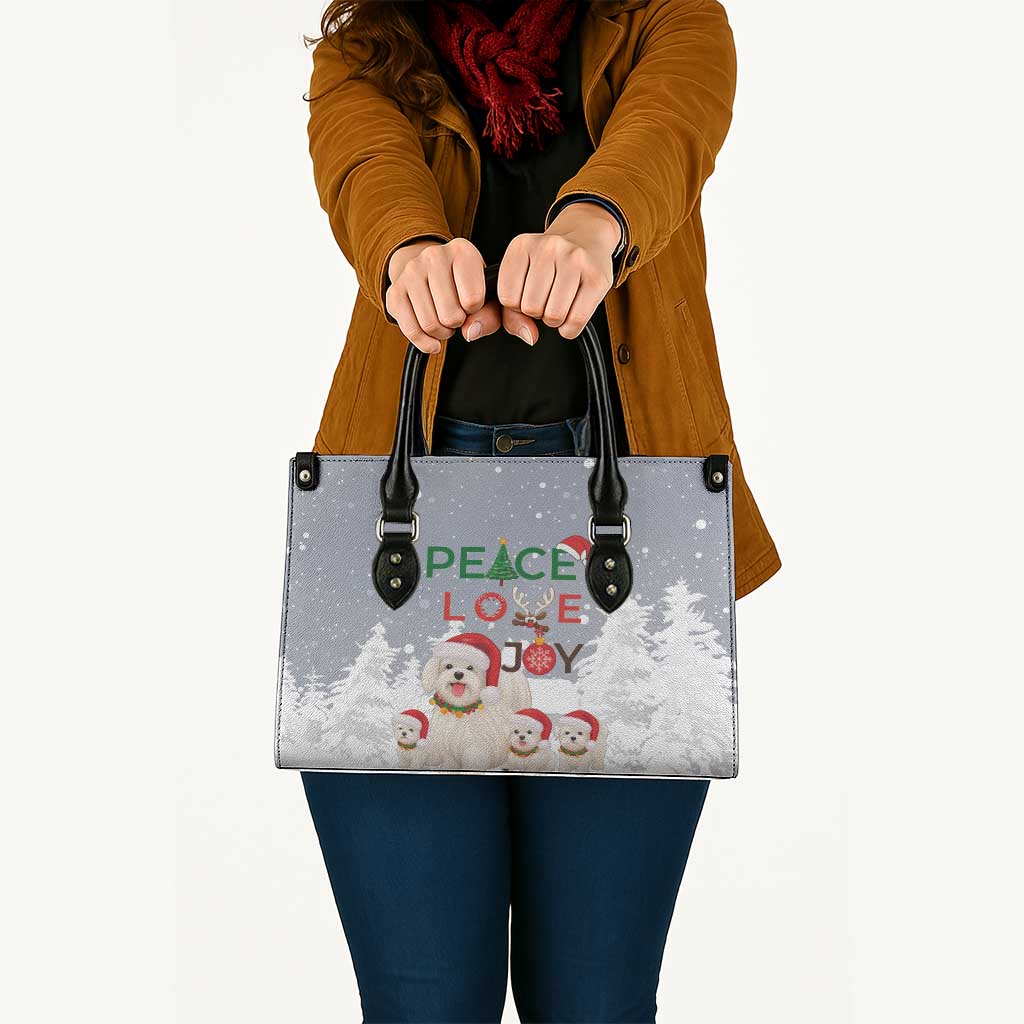 Maltese Peace Love Joy Christmas Leather Bag Xmas Holiday Patterns - Wonder Print Shop