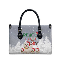 Maltese Peace Love Joy Christmas Leather Bag Xmas Holiday Patterns - Wonder Print Shop