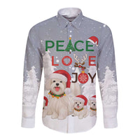 Maltese Peace Love Joy Christmas Long Sleeve Button Shirt Xmas Holiday Patterns - Wonder Print Shop