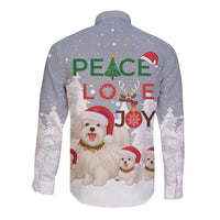 Maltese Peace Love Joy Christmas Long Sleeve Button Shirt Xmas Holiday Patterns - Wonder Print Shop