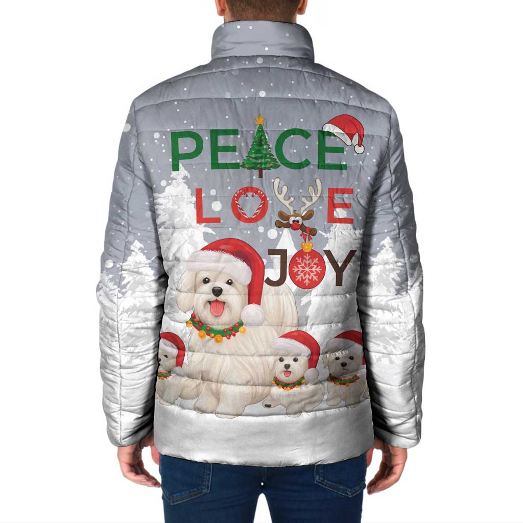 Maltese Peace Love Joy Christmas Padded Jacket Xmas Holiday Patterns - Wonder Print Shop