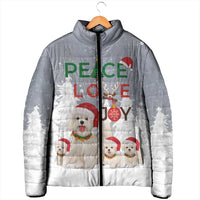 Maltese Peace Love Joy Christmas Padded Jacket Xmas Holiday Patterns - Wonder Print Shop