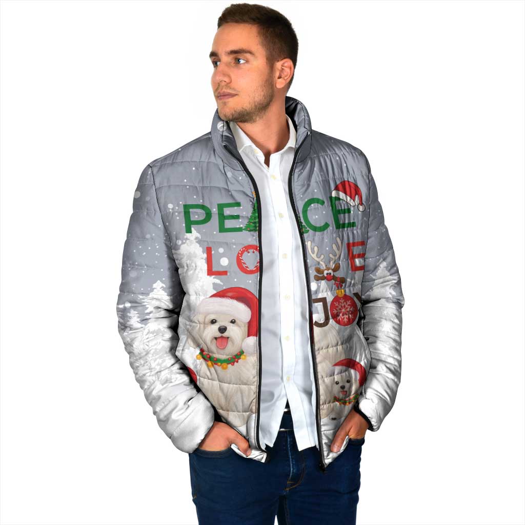 Maltese Peace Love Joy Christmas Padded Jacket Xmas Holiday Patterns - Wonder Print Shop