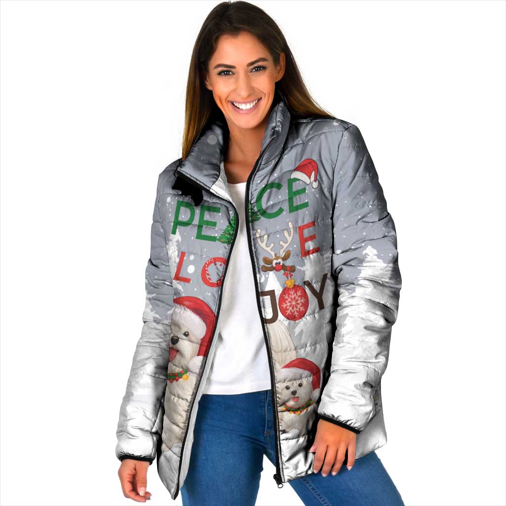 Maltese Peace Love Joy Christmas Padded Jacket Xmas Holiday Patterns - Wonder Print Shop
