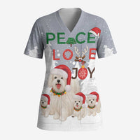 Maltese Peace Love Joy Christmas Scrub Top Xmas Holiday Patterns - Wonder Print Shop