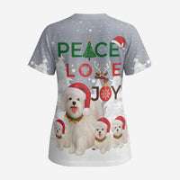 Maltese Peace Love Joy Christmas Scrub Top Xmas Holiday Patterns - Wonder Print Shop