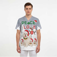 Maltese Peace Love Joy Christmas Scrub Top Xmas Holiday Patterns - Wonder Print Shop