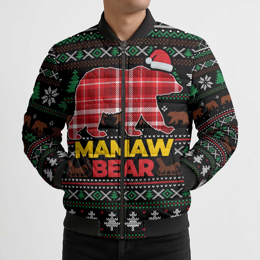 Mamaw Bear Christmas Bomber Puffer Jacket Xmas Holiday Patterns - Wonder Print Shop