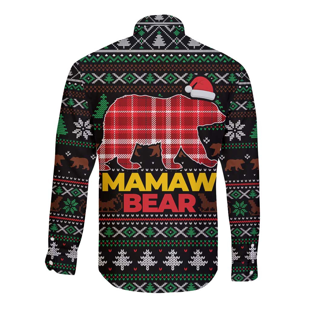 Mamaw Bear Christmas Long Sleeve Button Shirt Xmas Holiday Patterns - Wonder Print Shop