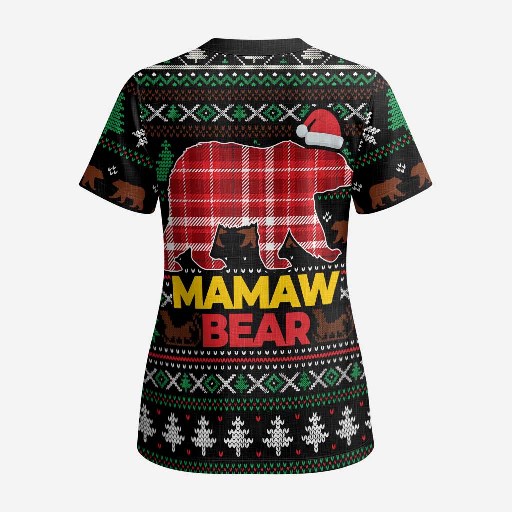 Mamaw Bear Christmas Scrub Top Xmas Holiday Patterns - Wonder Print Shop
