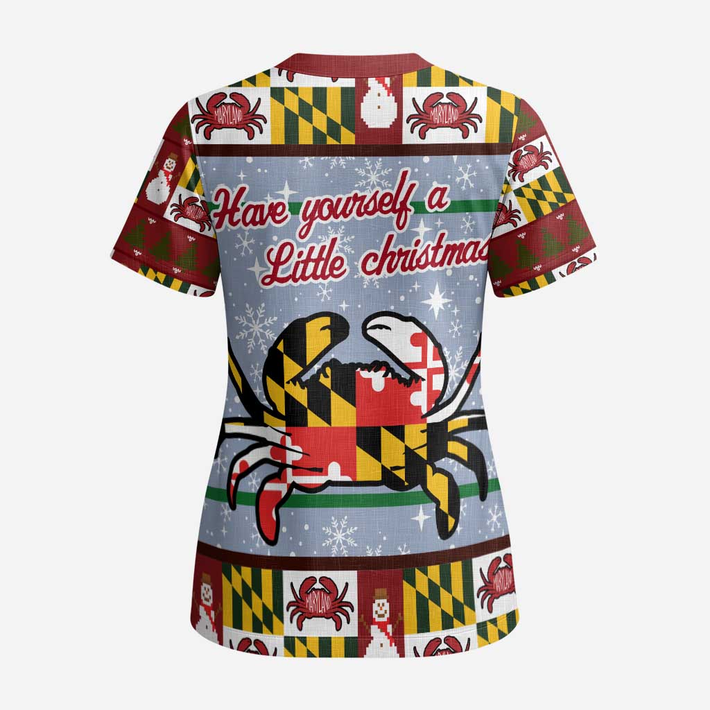 Maryland Symbols Christmas Scrub Top Xmas Holiday Patterns - Wonder Print Shop