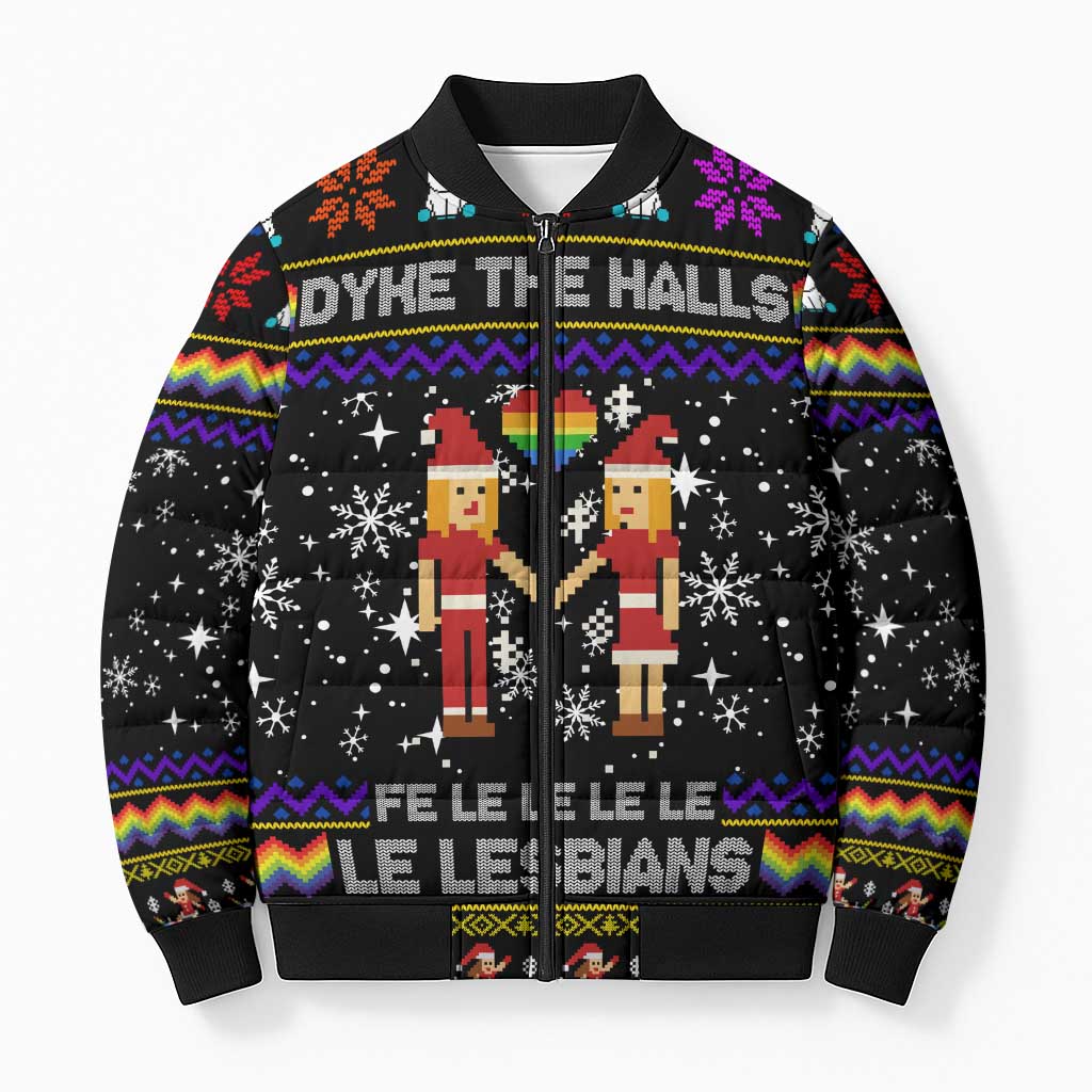 LGBT Lesbians Christmas Bomber Puffer Jacket Xmas Holiday Patterns - Wonder Print Shop