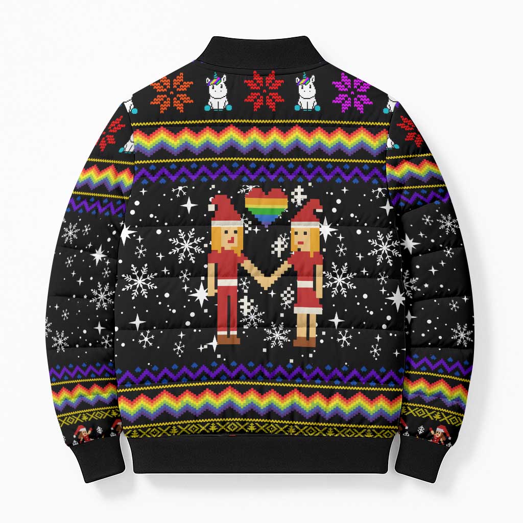 LGBT Lesbians Christmas Bomber Puffer Jacket Xmas Holiday Patterns - Wonder Print Shop