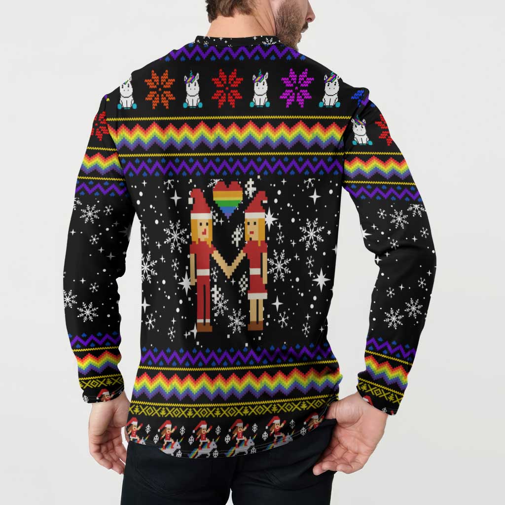 LGBT Lesbians Christmas Button Sweatshirt Xmas Holiday Patterns - Wonder Print Shop