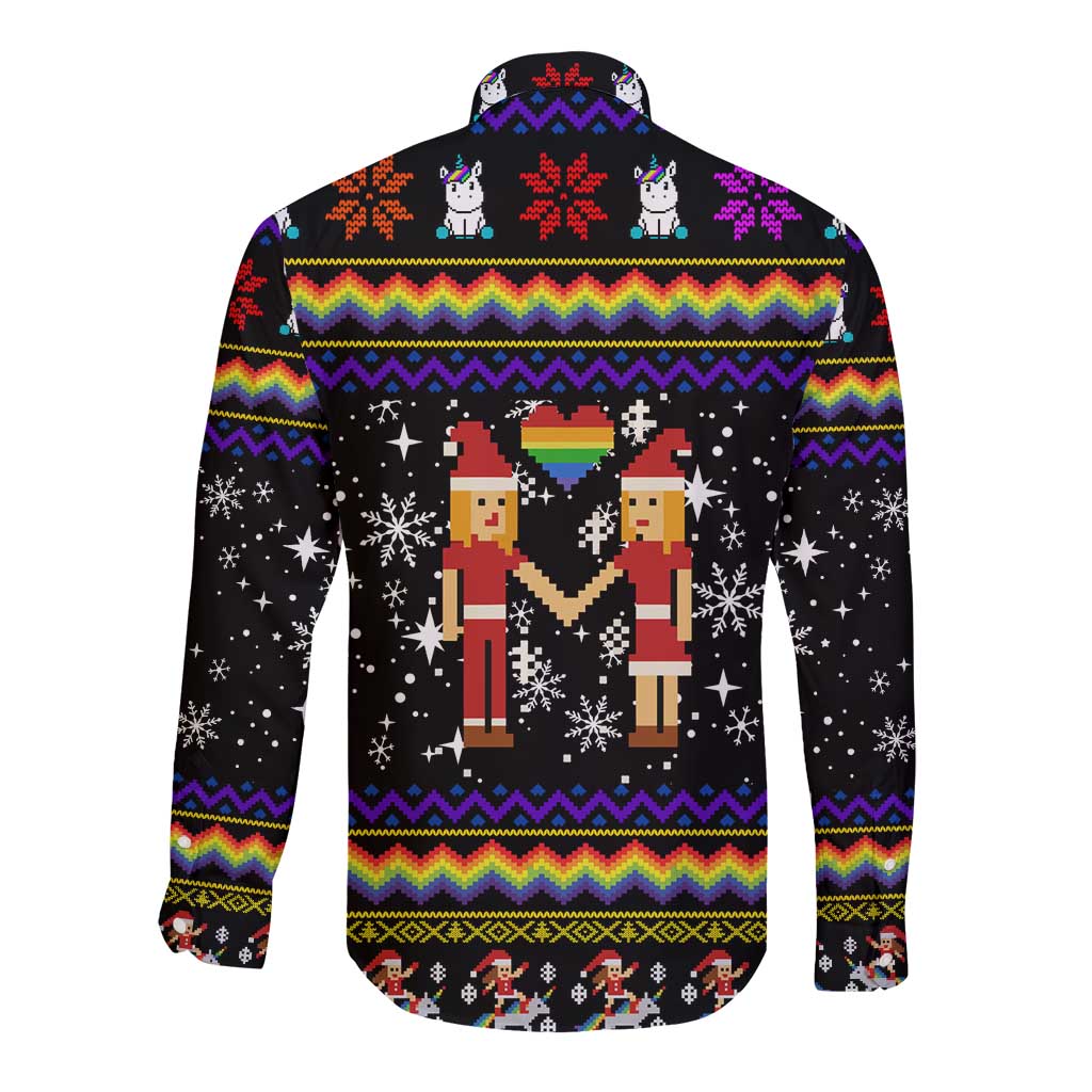 LGBT Lesbians Christmas Long Sleeve Button Shirt Xmas Holiday Patterns - Wonder Print Shop