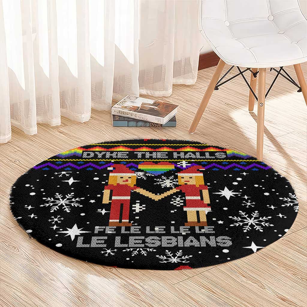 LGBT Lesbians Christmas Round Carpet Xmas Holiday Patterns - Wonder Print Shop