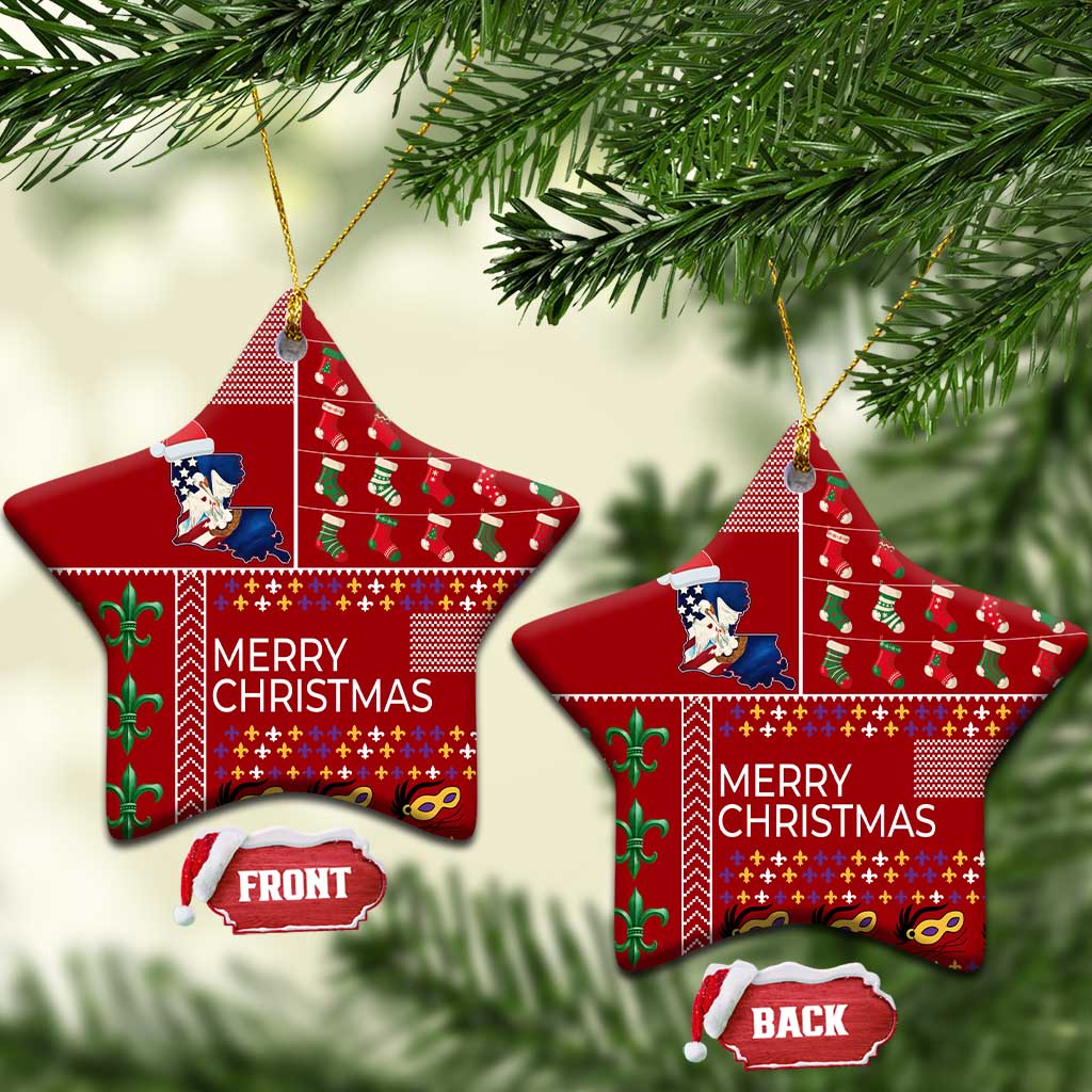 Louisiana Merry Christmas Ceramic Ornament Xmas Holiday Patterns - Wonder Print Shop