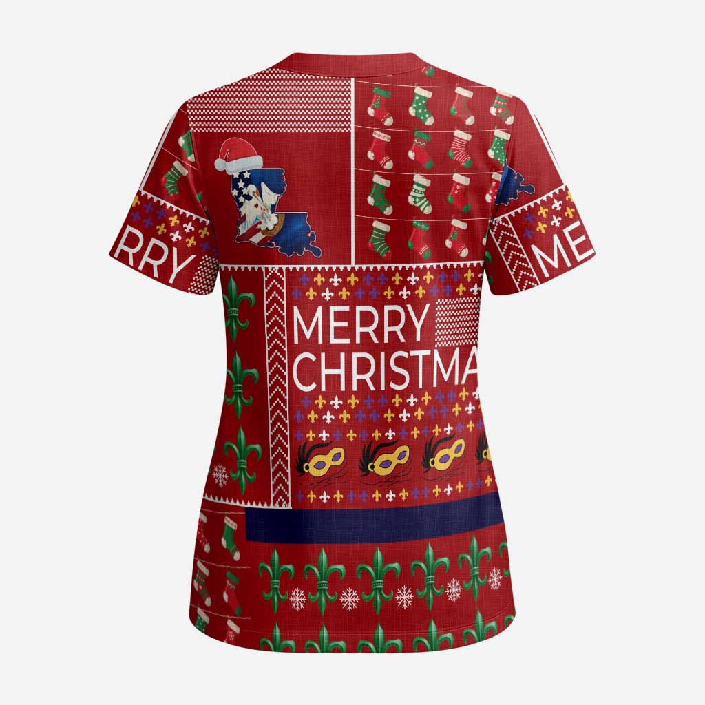 Louisiana Merry Christmas Scrub Top Xmas Holiday Patterns - Wonder Print Shop