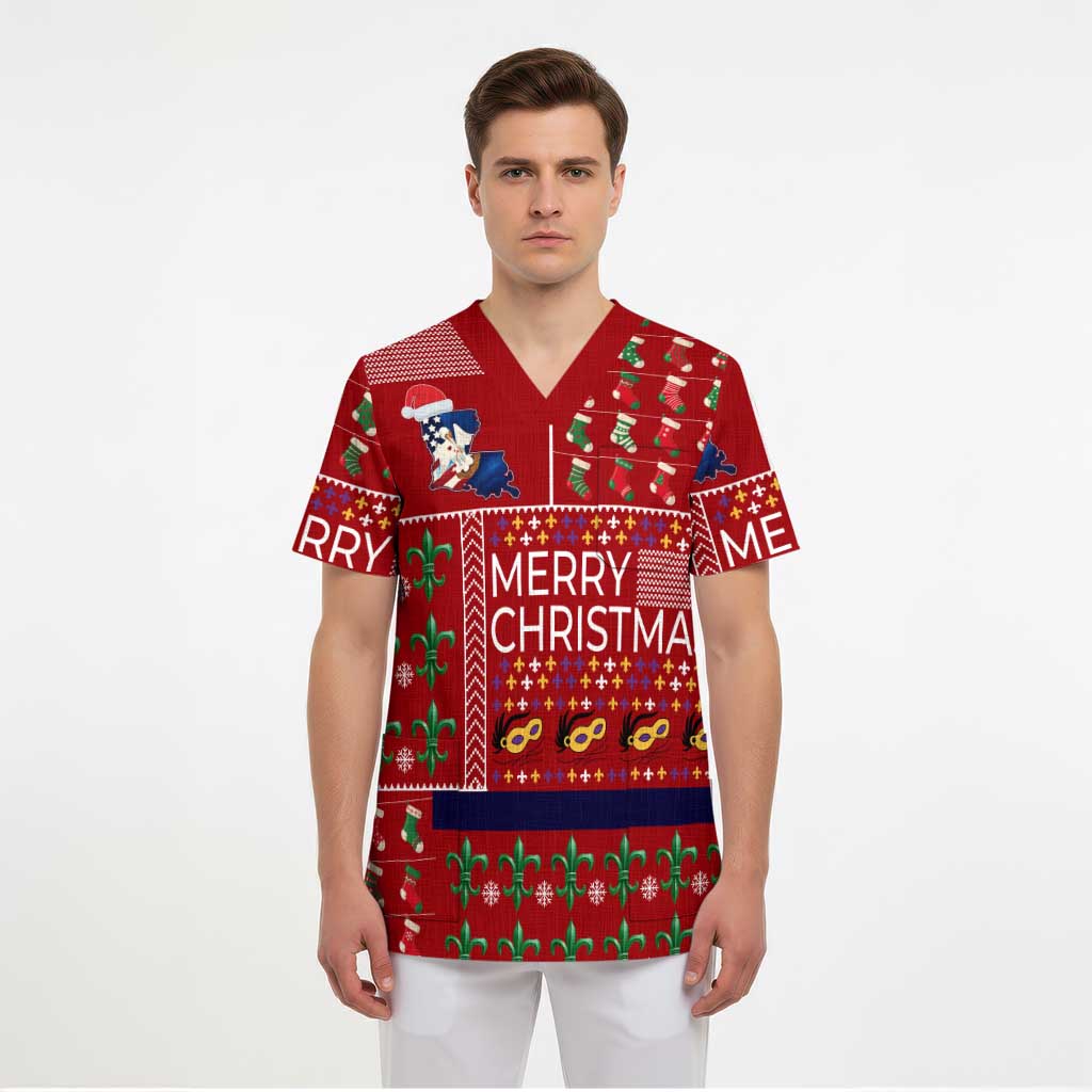 Louisiana Merry Christmas Scrub Top Xmas Holiday Patterns - Wonder Print Shop