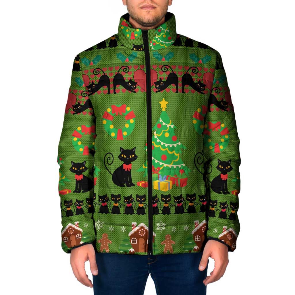 Love Black Cat Christmas Padded Jacket Xmas Holiday Patterns - Wonder Print Shop